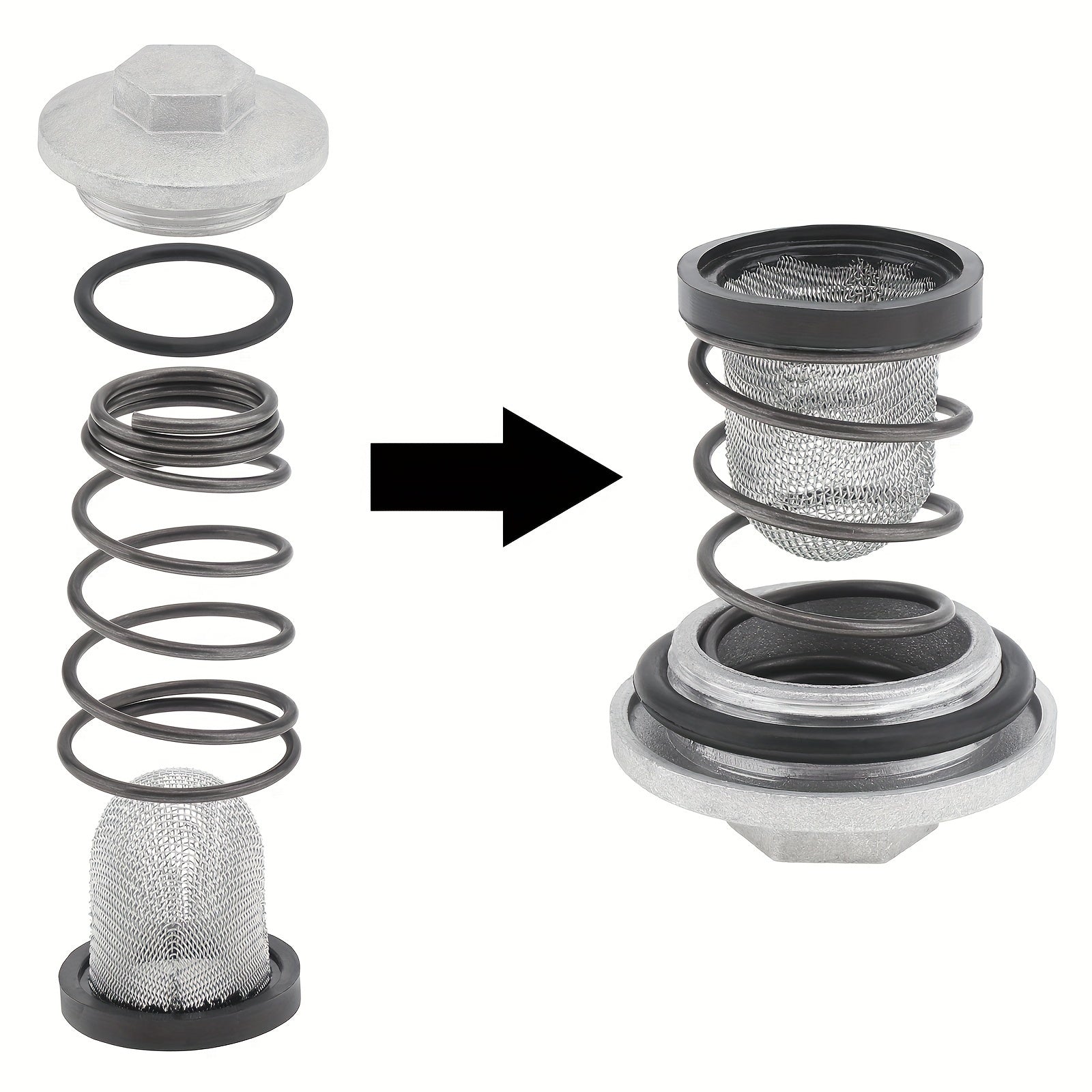 GY6 50cc 125cc 150cc Oil Drain Plug for QMB139 157QMJ Engine / Scooter – Complete Set with O-Ring, Spring, Oil Filter & Aluminum Oil Pan Screw Kit
