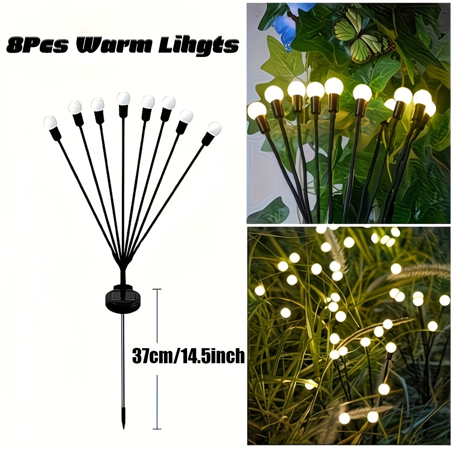 12 Solar Firefly Lights & 8 Solar Lawn Lights, IP44 Protection Rating, Designed to Illuminate Outdoor Pathways. Perfect for Enhancing Ambiance During New Year, Ramadan, and Lighting Up Home Courtyards and Gardens. Solar Spotlight