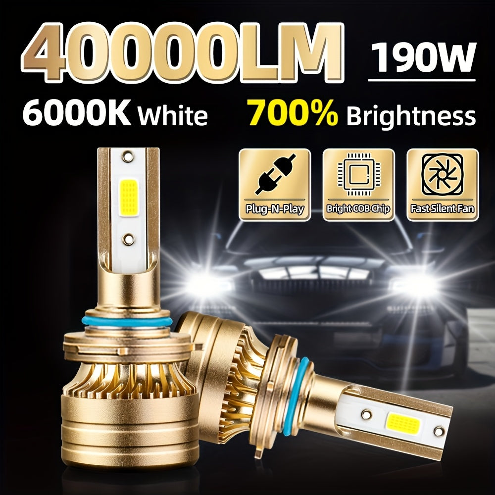 2Pcs Shining Bright Car Headlights 9005/HB3 9006/HB4 H11 H4 H7 H1 High/Low Turbo Light, 30000 Lumens 120W 6000K White Light Bulb 700% Brightness, 500m Illumination Range