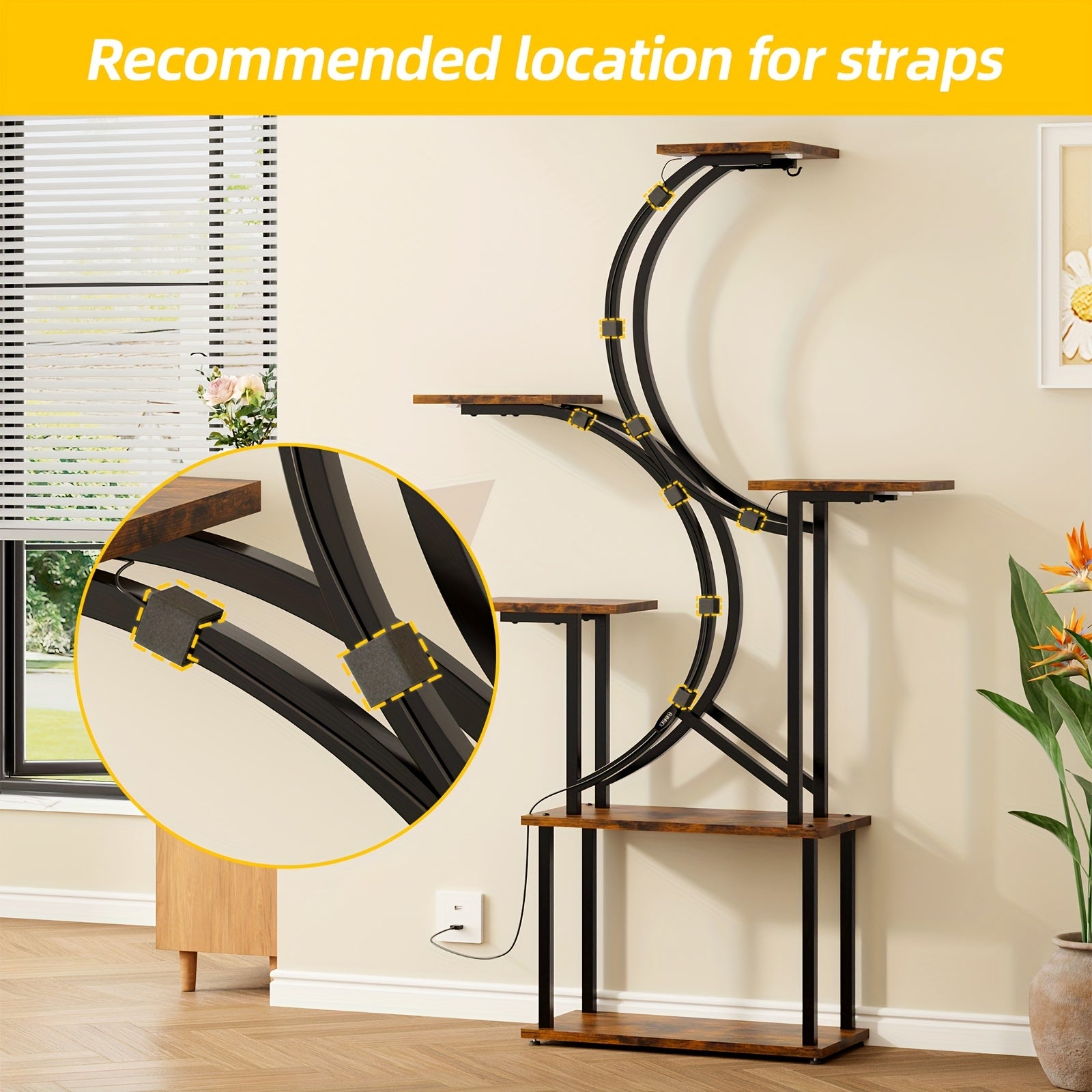 Indoor Plant Stand with Grow Light, 6/7-Tier Multi-layer Large Polygonal Metal Curved Display Shelf, Ideal for Balcony, Home Decor and Christmas Decoration