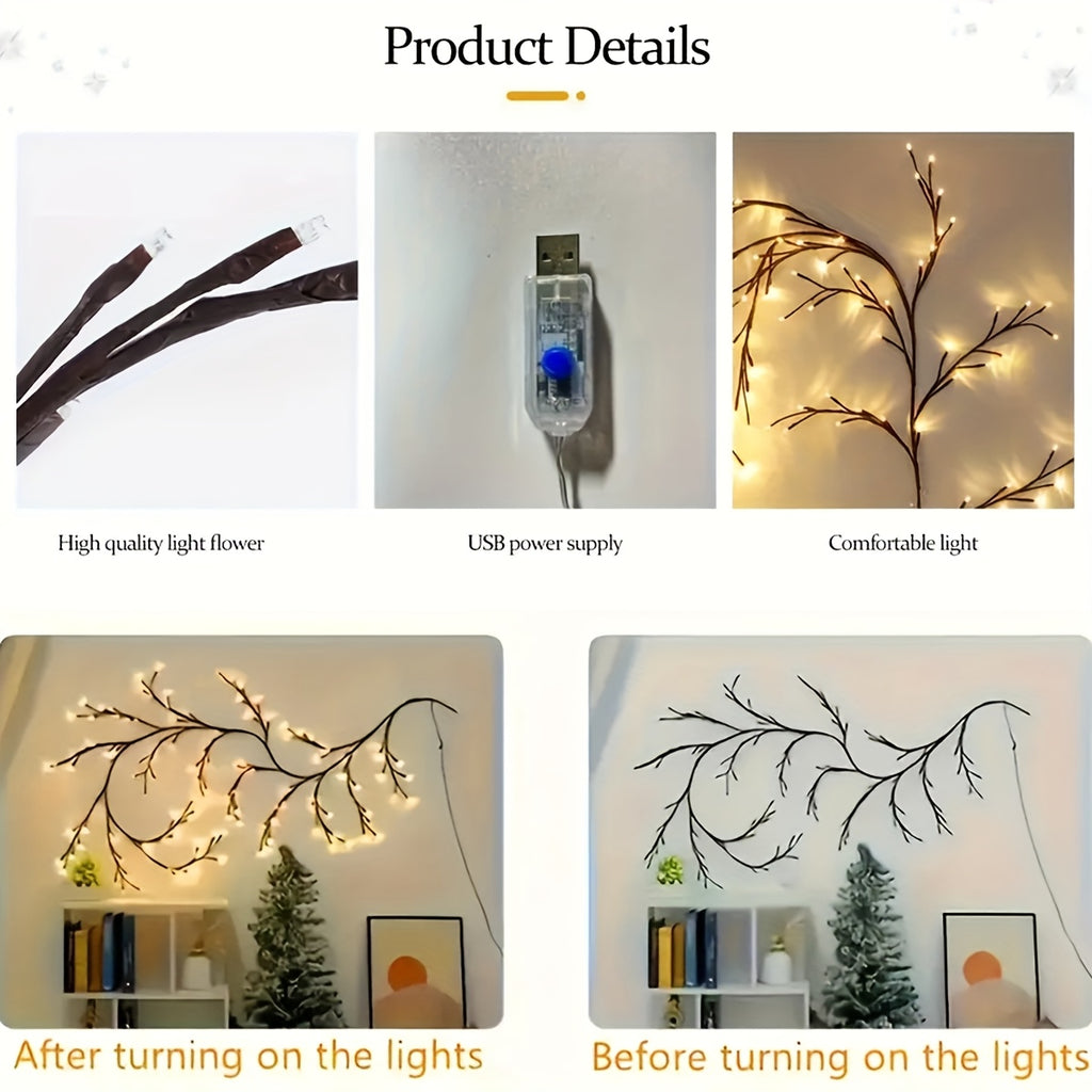 1PC/2PCS 48LEDS/ 72LEDS/96 LEDS/144LEDS 可弯曲柳条藤蔓灯，白桦树灯，8种模式人造植物藤条装饰灯，家居氛围灯，派个节日装饰灯，圣诞母亲节感恩节完美礼物