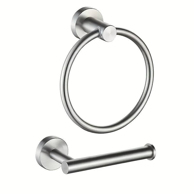 2PCS Stylish Bathroom Accessory Set - Stainless Steel Towel Ring & Toilet Paper Holder Set, Wall Mount Bathtub Accessories, Includes Tissue Holder & Round Towel Ring, Christmas Gift