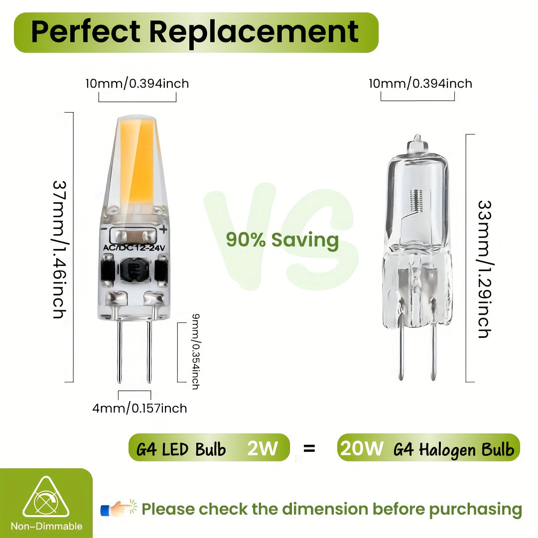 6/12-pack G4 LED bulb, 1.8W (20W halogen replacement), 3000K/4000K/6000K, warm white to daylight, 200LM flicker-free, AC/DC 12V, Cobx1Led T3 two-pin base, non-dimmable, suitable for light fixtures, under-cabinet lighting, RVs, boats