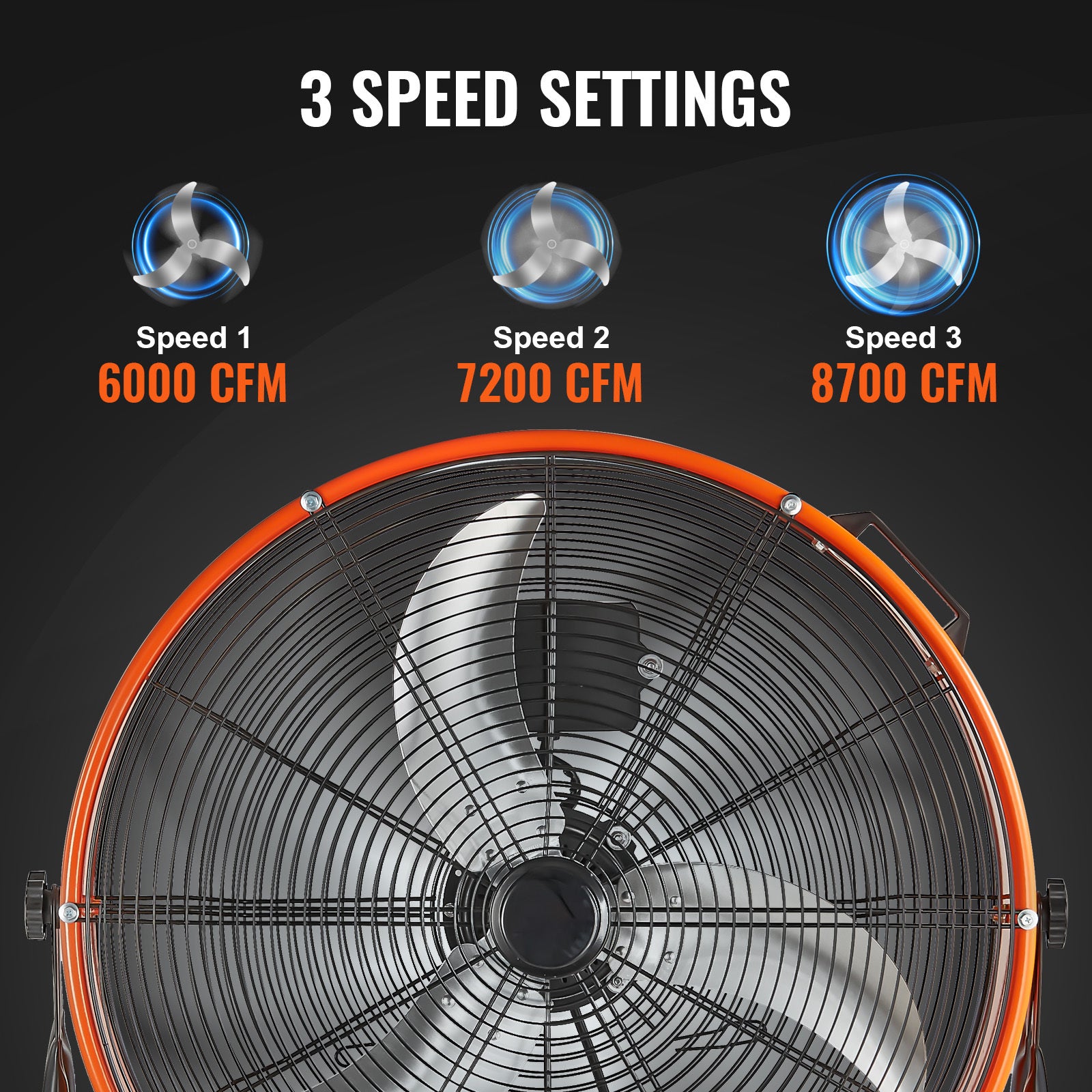 24" High-Speed Industrial Drum Fan, Timer Function, 3-Speed, for Warehouse