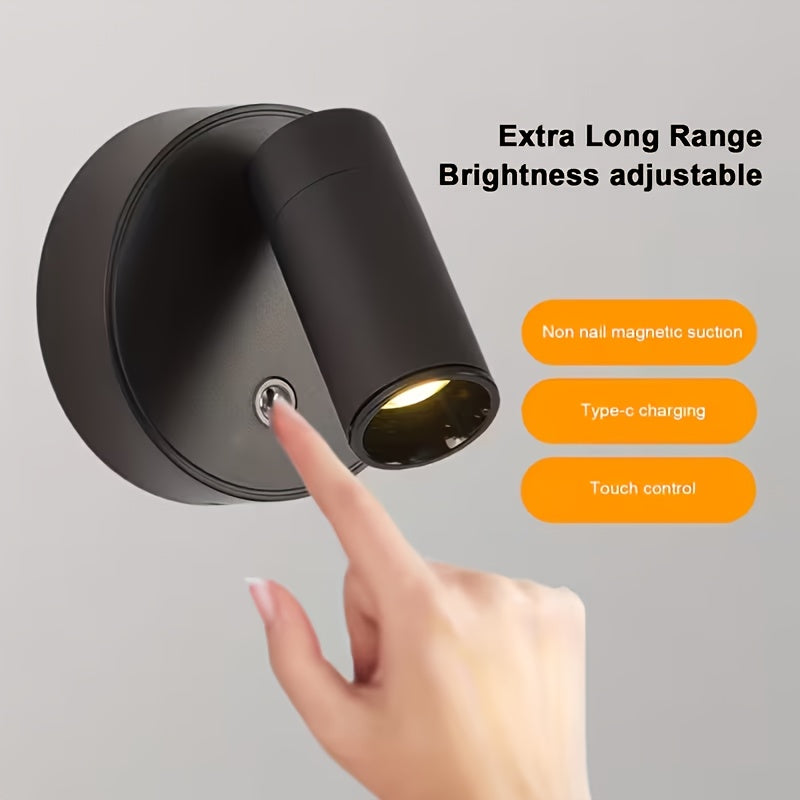 1/2-pack LED multi-functional spotlight, desktop reading light, with 3 color modes, adjustable brightness, built-in rechargeable battery, black and white two-color housing, semi-recessed wall mounting, adjustable angle and brightness