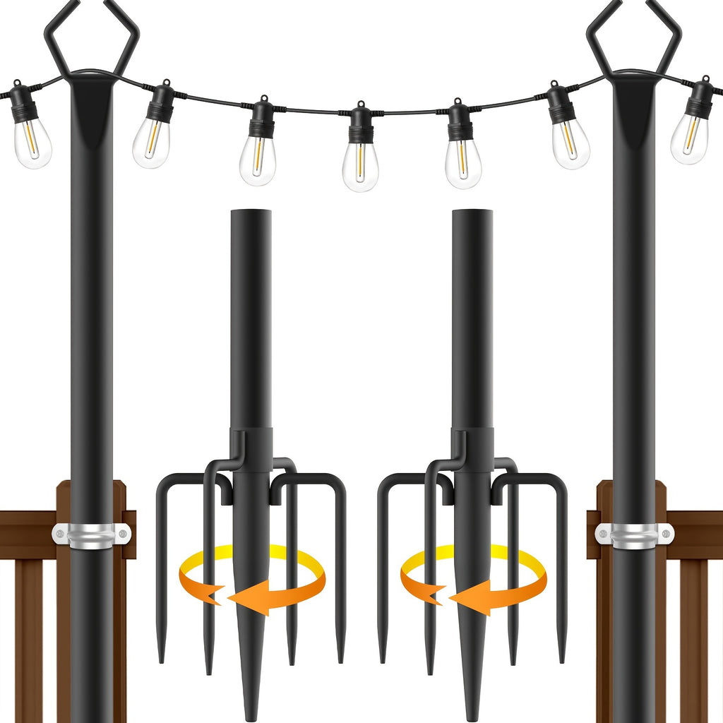 4/6 Pack 10FT String Light Poles, Galvanized Metal Outdoor String Light Poles, Courtyard Light Pole with Fork Design, Perfect for Backyard, Patio, Deck, Garden, Wedding and Party, 2-in-1 Design