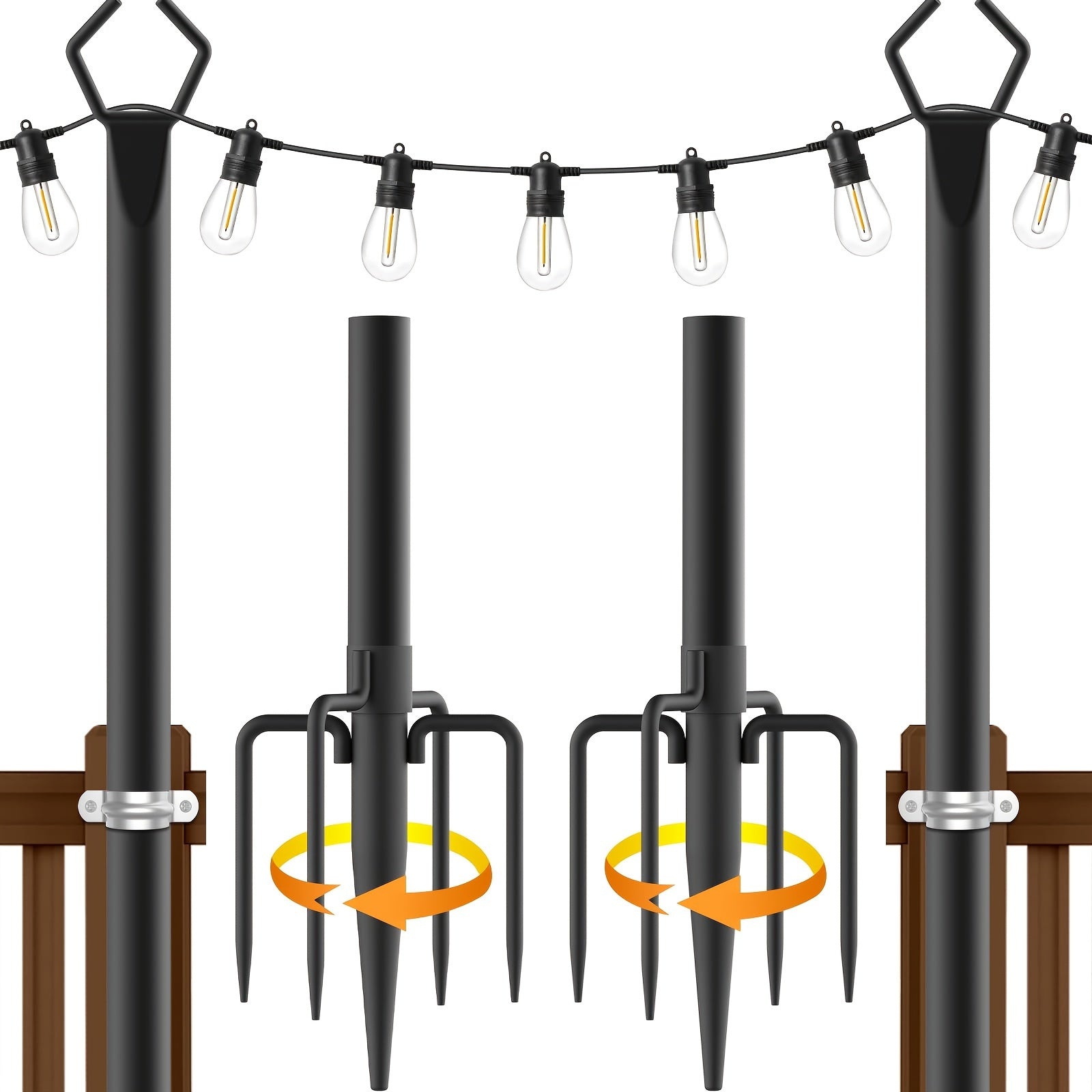4/6 Pack 10FT String Light Poles, Galvanized Metal Outdoor String Light Poles, Courtyard Light Pole with Fork Design, Perfect for Backyard, Patio, Deck, Garden, Wedding and Party, 2-in-1 Design