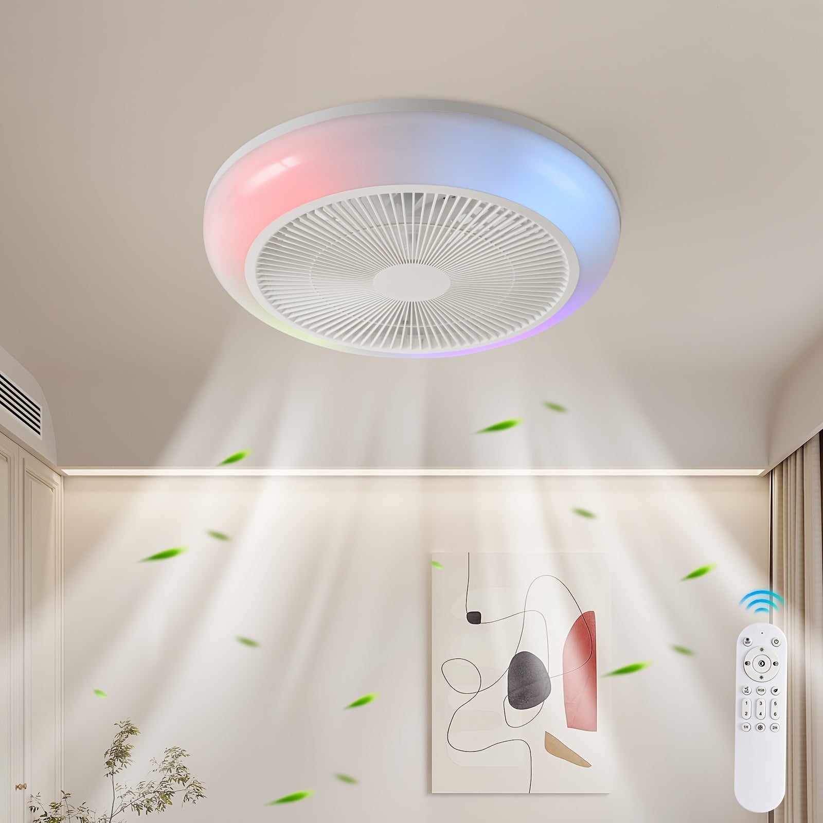 Low Profile Bladeless Ceiling Fan with LED Light Kit, Recessed Mount with Remote Control and Timer Function, 3000K-6000K Adjustable Color Temperature