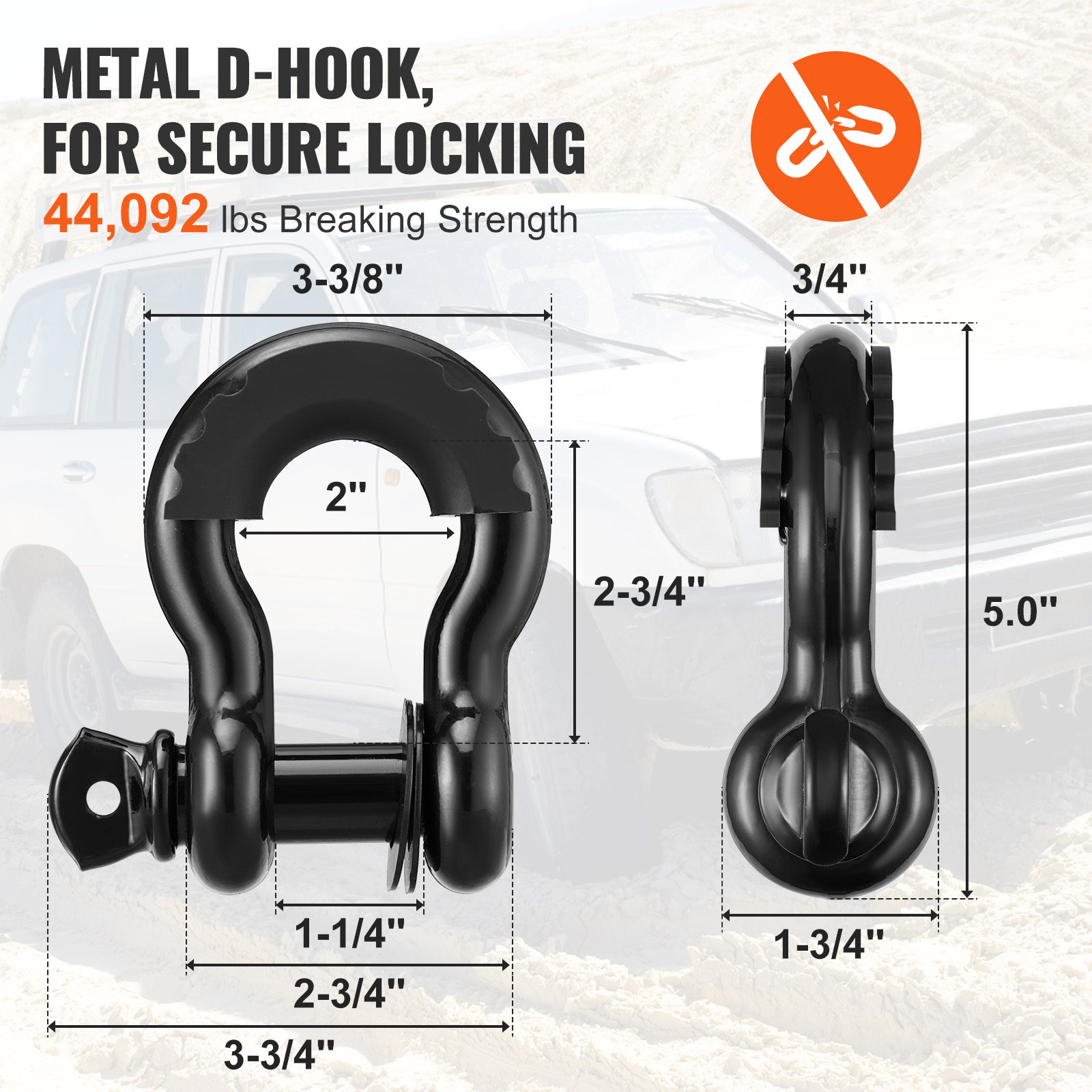VEVOR Off-Road Recovery Kit, 3in x 30ft, Heavy Duty Winch Recovery Kit with 30,000lb Tow Rope, 44,092lb D-Ring Shackle, Receiver and Storage Bag, for ATV, Jeep, Off-Road Vehicle, Truck
