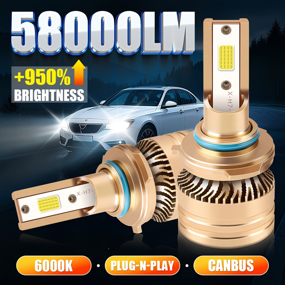 CROSSPASSION 2-Pack High Power Aluminum Alloy LED Car Headlights 9005/HB3 9006/HB4 H1 H4 H7 H11 High/Low Beam COB High Brightness Chip, 6000K White Light, Built-in Driver, Plug-and-Play