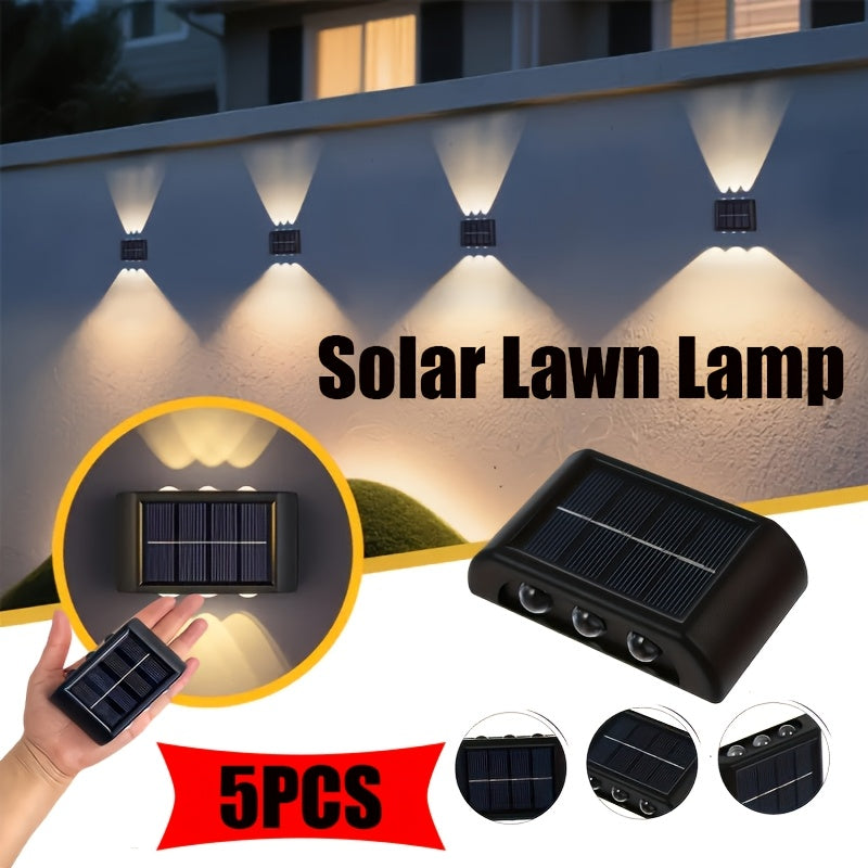 5-Piece Solar Wall Light Set, Dual Up and Down Light Source Design, Equipped with 6 LED Beads, Suitable for Ambient Lighting and Holiday Decoration in Various Scenarios such as Indoor Walls, Hallways, Outdoor Gardens, Villas