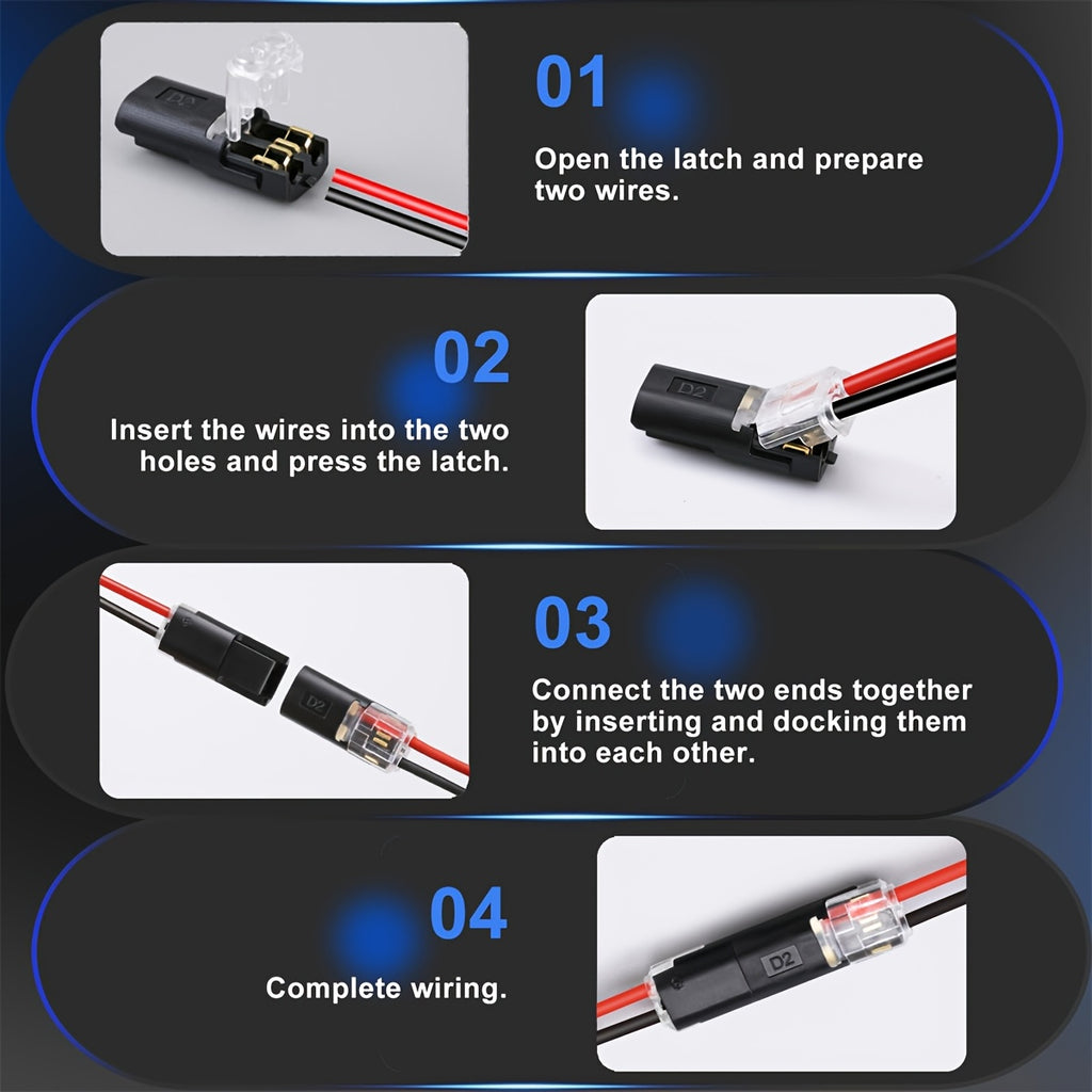 15/70-Pack Wire Splice Connectors, No-Strip Quick Connect Electrical Splice Clips, 2 Pin 2 Wire, for 0.06-0.08 inch (AWG22-AWG18) Wire Size, PVC Insulated, Copper Contacts