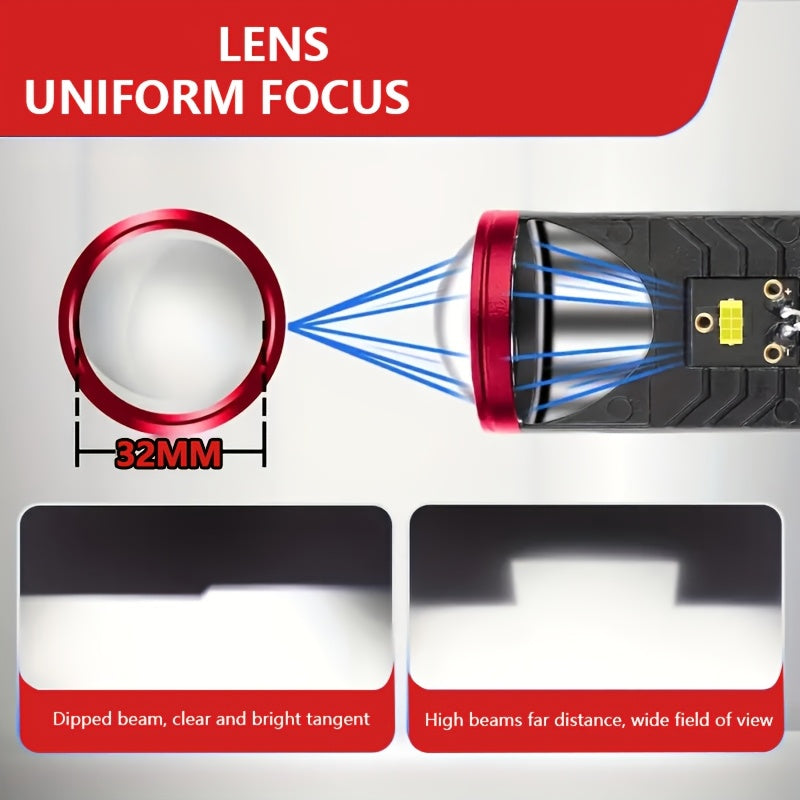 2 H4 High/Low Integrated Headlight Bulbs, 60,000 Lumens 420W 3570 CSP Chip New LED Projector Lens, 6000K White Light Super Bright Source, Suitable for Motor Vehicles, Left-Hand Drive, 12-24V, No Battery Needed