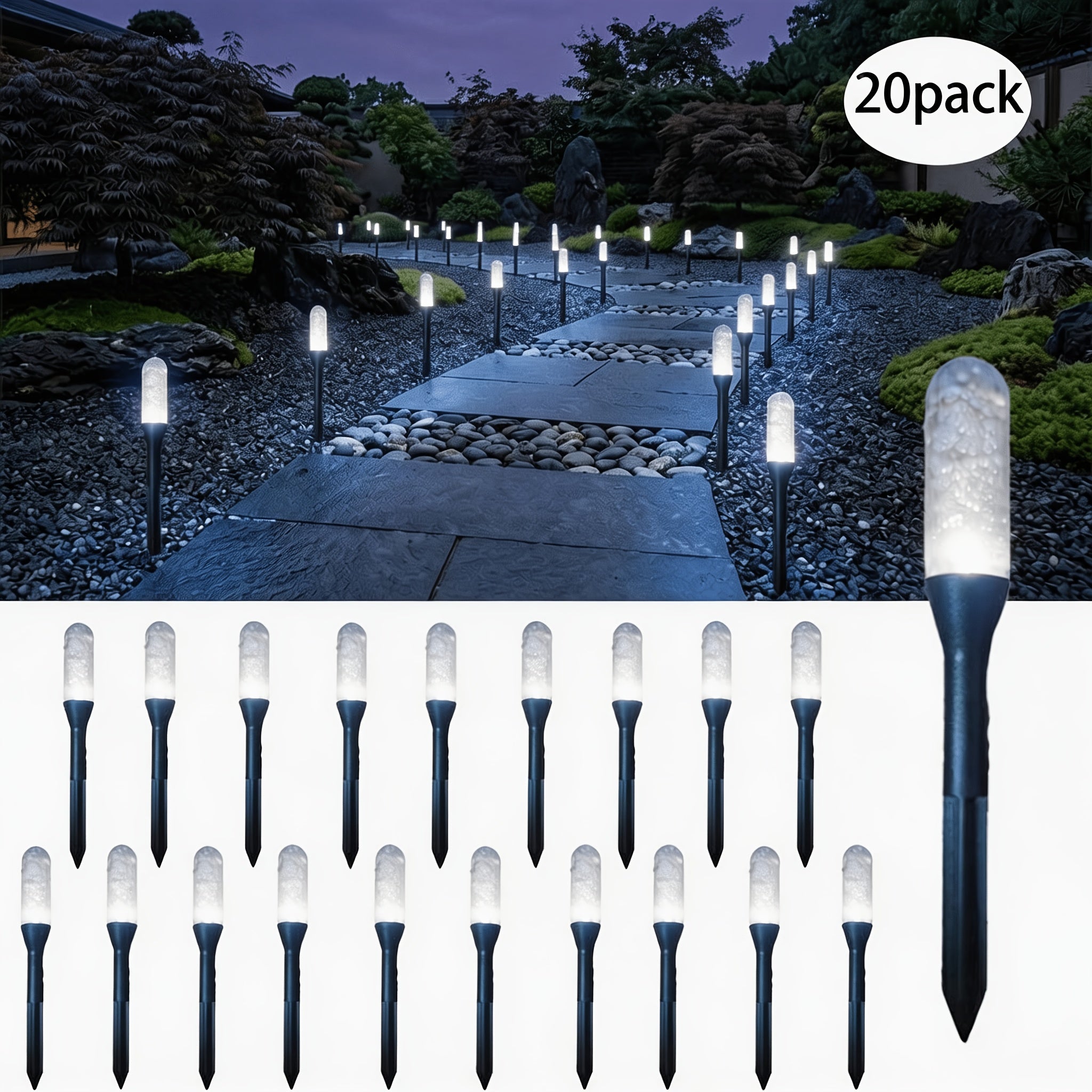 [3D] 20/10 LED Outdoor Solar Lawn Light - Garden & Ambience Ground Insert Light. Suitable for Path & Party Decoration; Perfect for Walkway, Courtyard, Lawn, Wedding, Camping, Easter & Mother's Day Decoration