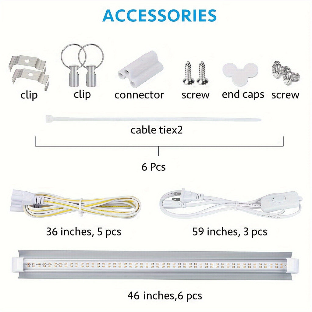 Indoor Plant Grow Light, 4ft T8, 270W (6 x 45W, 1620W Equivalent), Full Spectrum Sunlight Plant Light, Pinkish-White Spectrum Grow Light Strips, LED Indoor Plant Lamp, for Greenhouse, 6-Pack.