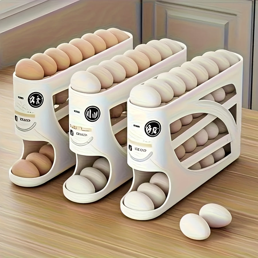 1Pc Stackable Refrigerator Egg Holder, Auto Sliding Design, Space-Saving Large Capacity Storage, Transparent PP Material, Fresh-Keeping Space-Saving Kitchen Gadget, Fridge Egg Rack