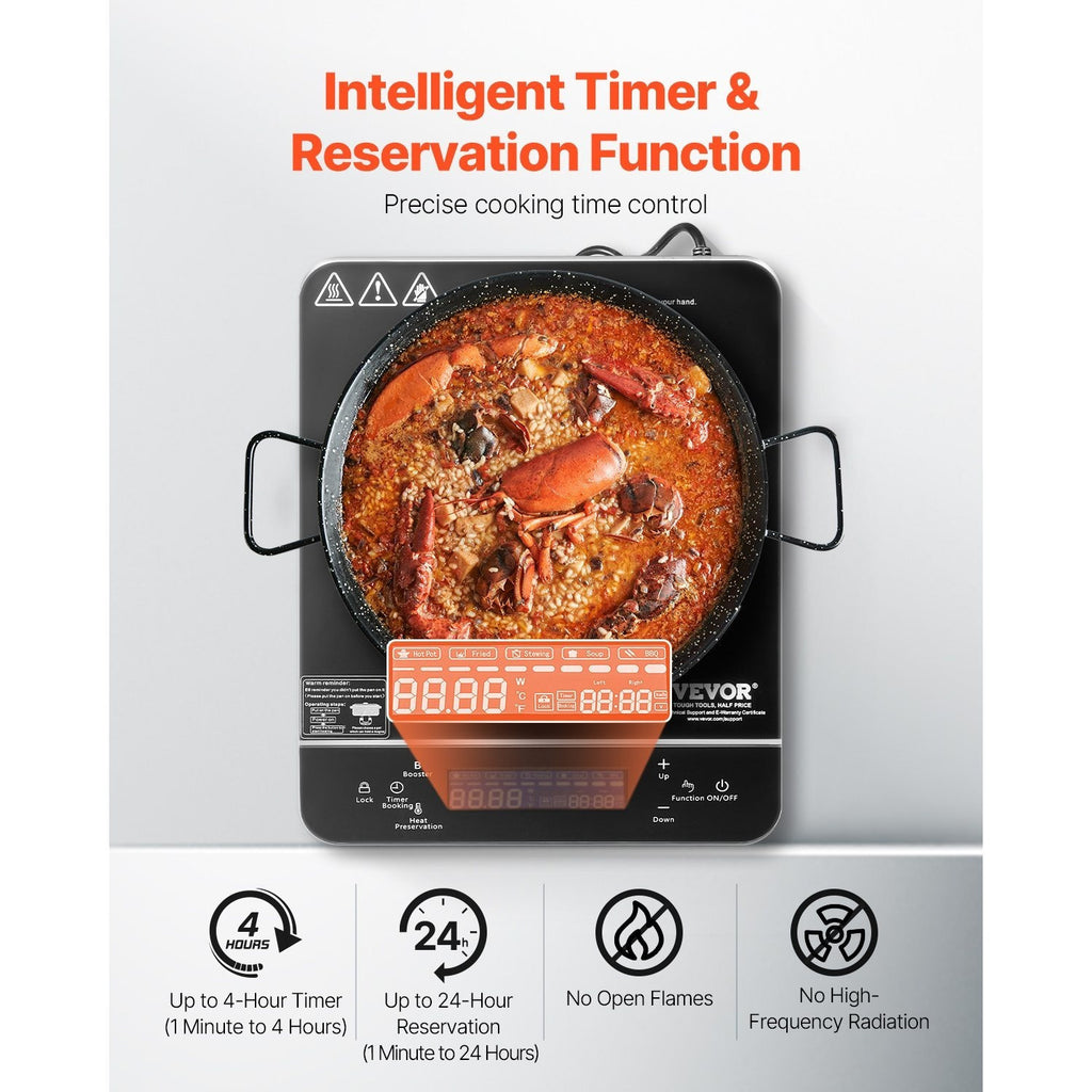 Portable Induction Cooktop 1500W/1800W Countertop Stove, 9-Level Temperature Control Hot Plate