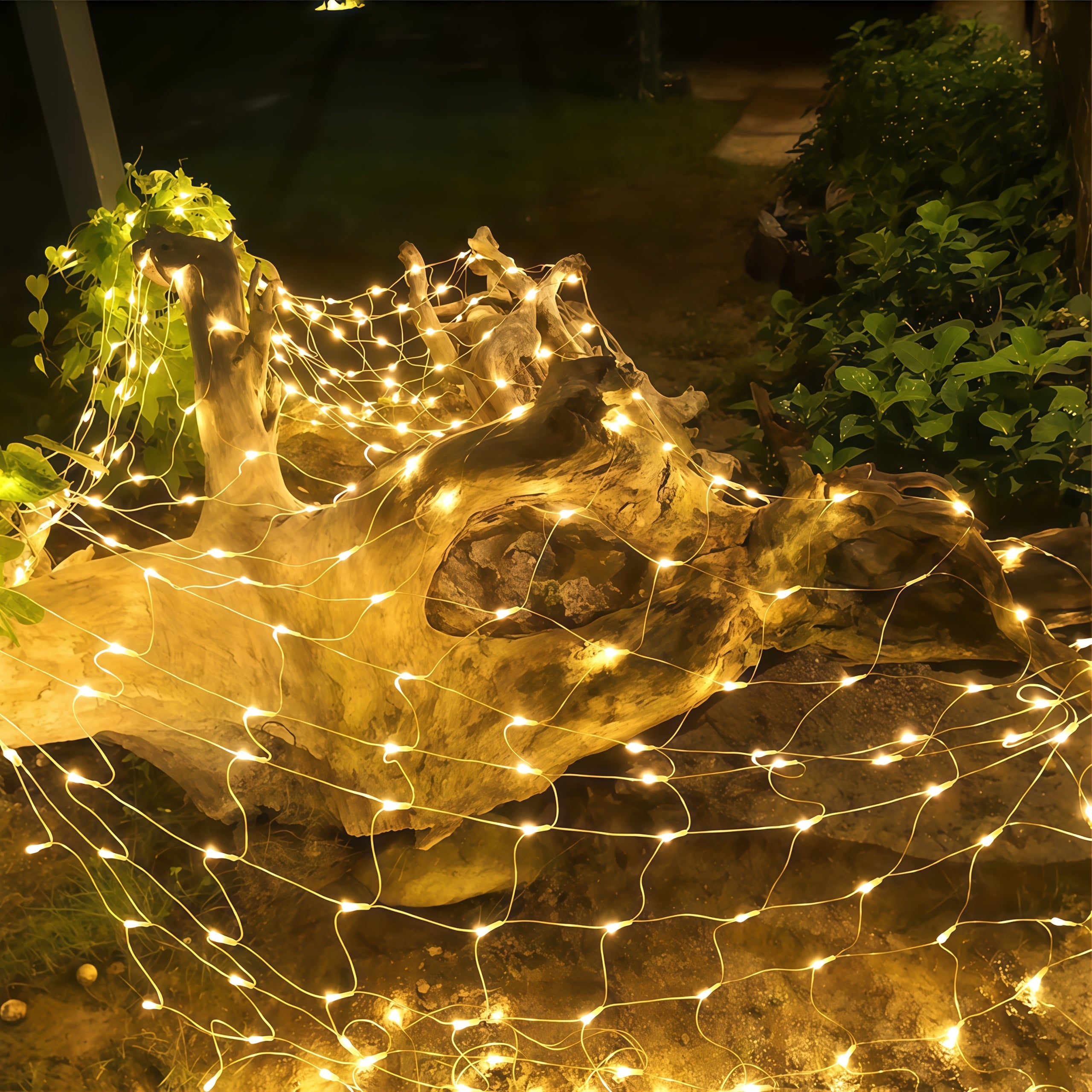 户外太阳能仙女灯串，101/198LED珠花园装饰网灯，3×2M/1.5×1.5M灯饰，12 种照明模式，适用于庭院、露营、阳台、假日、草丛、派对、婚礼装饰