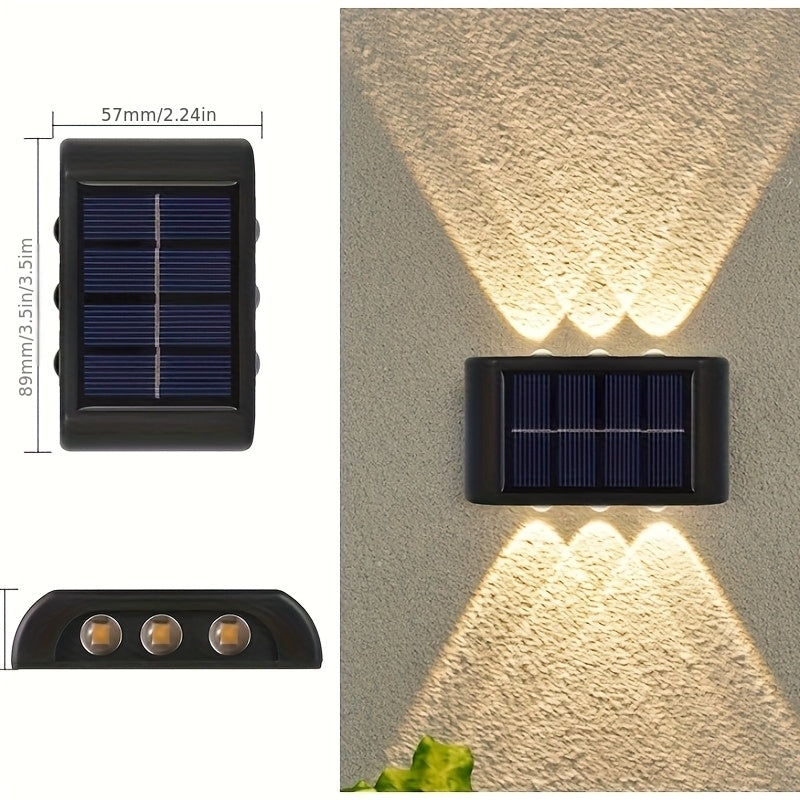 Spring & Summer Bestseller 5pcs Solar Light, 6LED Convex Lens Up-Down Wall Washer Light, Villa Fence Wall Light, Garden Light, Manor Courtyard Exterior Wall Light, Warehouse Garage Indoor & Outdoor