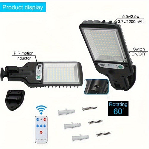 1 Piece 80LED Solar Sensor Street Light, ABS Material, Ultra-High Power Built-in Rechargeable 18650 Lithium Battery, with Infrared Sensor Function Wall-Mounted Solar Light, Including Motion Sensor 3 Functional Modes