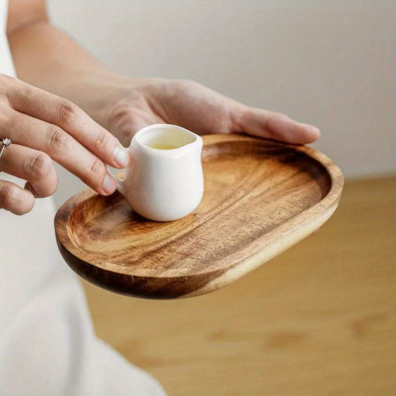 Rustic Acacia Wood Tray, Oval Wooden Platter, Shallow Serving Plate for Charcuterie Cheese Bread Fruit Vegetable Dip, Housewarming Gift, Christmas Halloween Decorative Tray