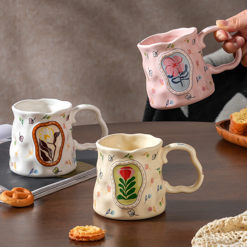 Dreamy Flower Cluster Handmade Ceramic Cup – Exquisite Water Cup with Artistic Design, Ideal Gift for Breakfast or Coffee