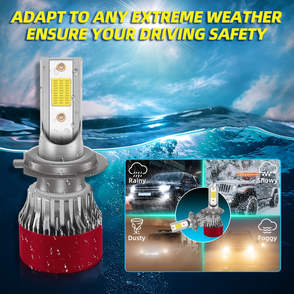 2-Pack Super Bright LED Headlight or Fog Light Bulbs, Compatible with H1, H7, H11, 9005/HB3, 9006/HB4, 9007, H13 Sockets. COB Chip Technology, 800% Brightness Increase, Easy Plug-and-Play Installation