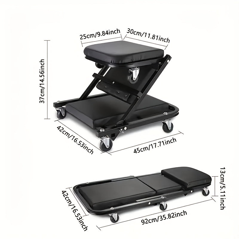 2-in-1 Creeper, 36 Inch; Z-Type Creeper Seat, Heavy-Duty Garage Chair Adjustable Rolling Folding Creeper; with Wheels. Father‘s Day Gift for Men