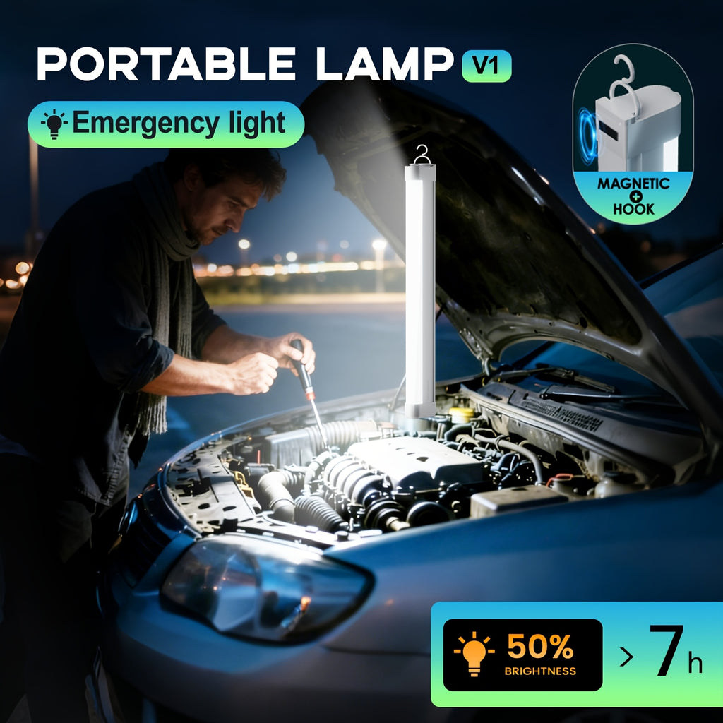Portable LED emergency tube light (with hook), supports USB charging and multiple dimming modes, can be hung or handheld, suitable for power outage emergencies, camping, night repairs, dormitory lighting