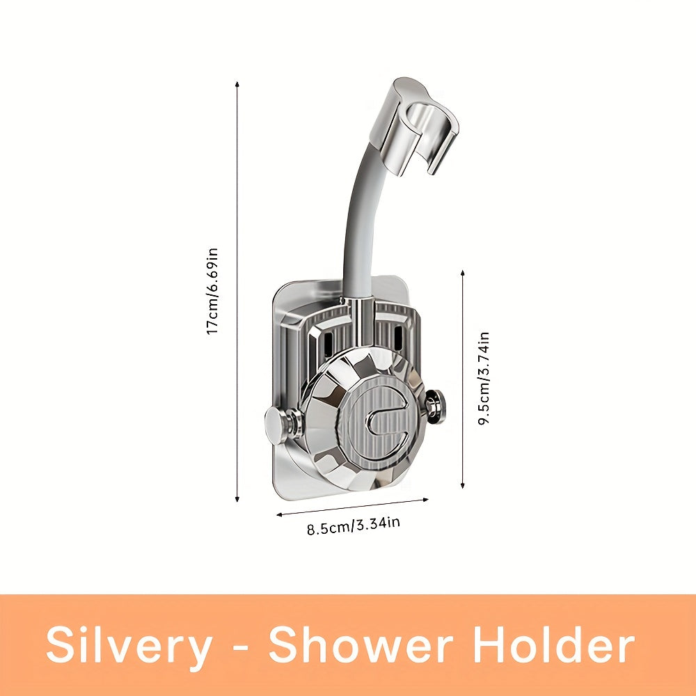 Musurjoy 1/2Pc Bathroom Wall Mount Shower Holder - Silver, No-Drill Shower Head Bracket, Wall-Mounted Without Wall Damage, Summer Shower Supplies, Father's Day Gift