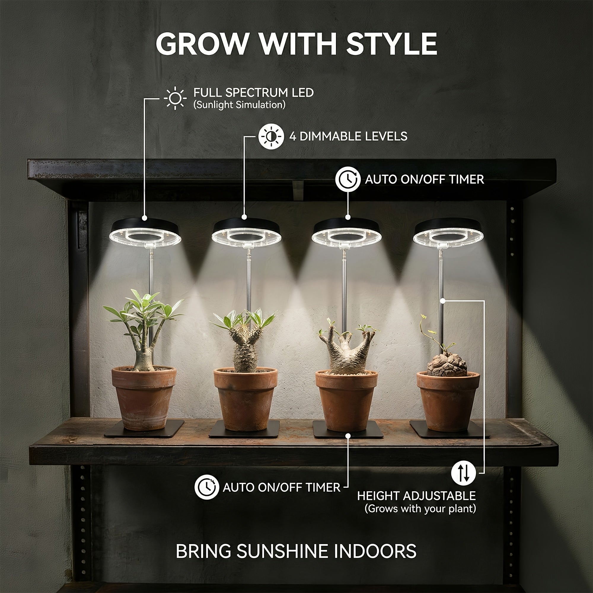 2-Pack Full Spectrum Indoor Plant Grow Light, Adjustable Height, Brightness Control, Timing Function, Magnetic 720° Flexible Rotation, Ideal for Seed Germination, Potted Plants and Hydroponics