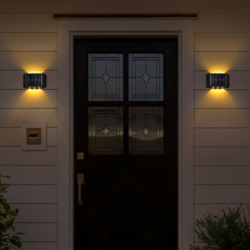 Four Sets Solar Wall Light, 6 LED Beads Outdoor Wall Light, Up and Down Lighting, Light Sensor, Suitable for Courtyard, Porch, Fence, Patio Lighting Wall Light, Holiday Atmosphere Decorative Light Fixture