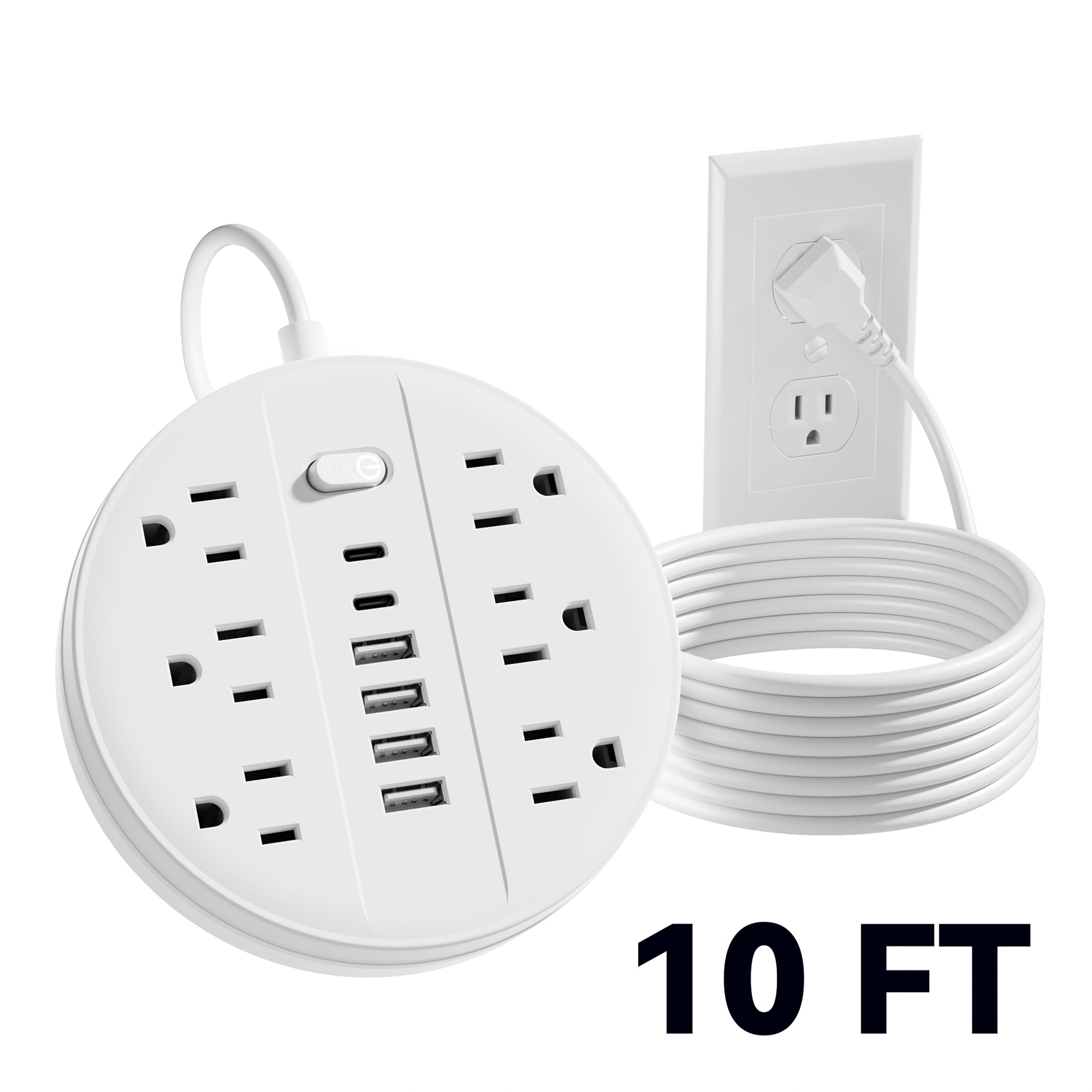 1pc 12-in-1 Multi-functional Power Socket With Surge Protector, 6 AC Outlets, 4 USB Outlets And 2 Type-c Ports. Wall-mountable Power Extension. Portable And Compact Design. Suitable For Home, Office And School. In White And Black.