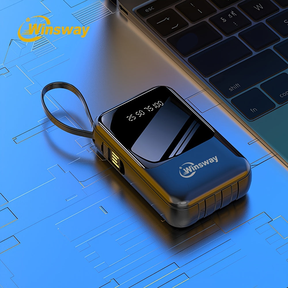 Winsway 10000mAh Portable Mobile Charger With Built-in Charging Cable, 4 Outputs And 3 Inputs, LED Smart Display/light For Android Mobile Electronic Devices, Is A Must-have Emergency Power Supply For Outdoor Camping. High-value Gift.
