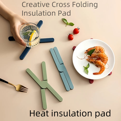 1PC Creative Cross Folding Heat Resistant Plastic Kitchen Mat, Non-slip Thickened Easy Clean Multipurpose Pot Coaster Cup Mat Table Protector Pad, Suitable for Countertop Tableware and Cups, Modern Non-slip Kitchen Accessories