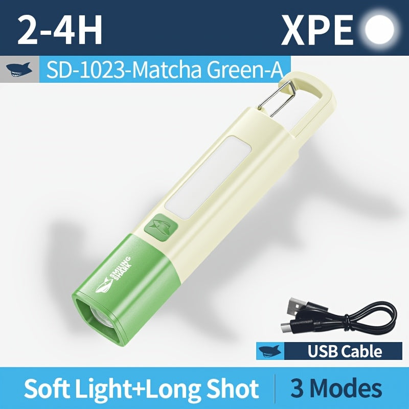 SMILING SHARK SD1023 Portable Flashlight, XPE Super Bright Spotlight - Zoomable COB Side Light, 3 Modes, Type-C Rechargeable, with Hook & Colorful Design, Ideal for Outdoor Camping, Hiking, Adventures & Home Gifts