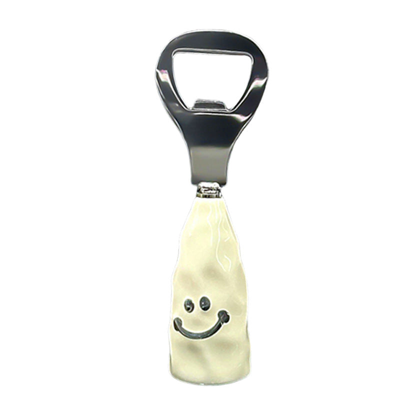 Cute Smiley Face Beer Bottle Opener – Plastic Handle / Ceramic-Like Handle – Stand-Up Bottle Opener – Creative Stainless Steel Cap Remover
