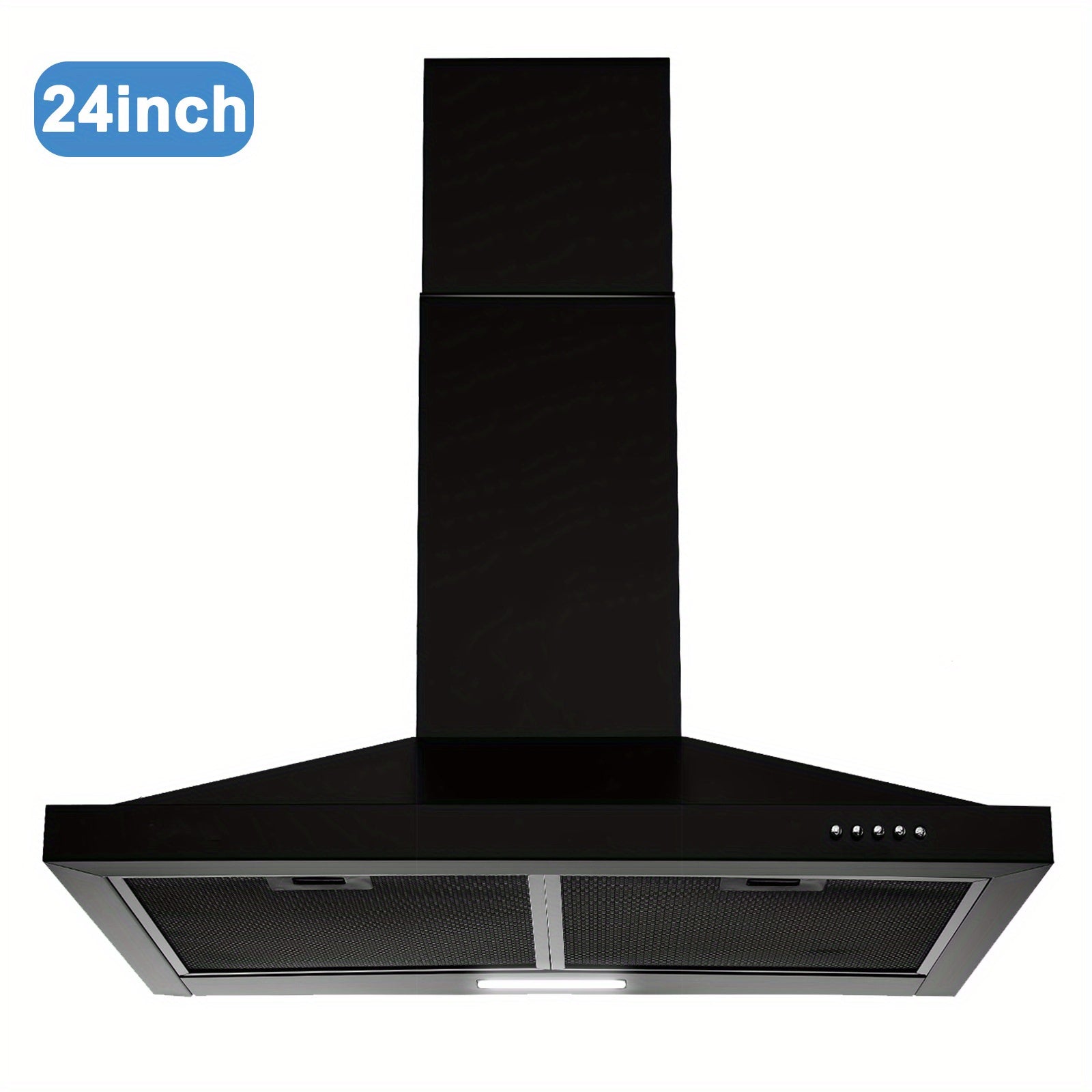 Wall-Mounted Range Hood – 24 Inches, Stainless Steel Stove Vent, Aluminum Filter, 3-Speed Exhaust Fan, LED Light, Push-Button Control, Black Finish