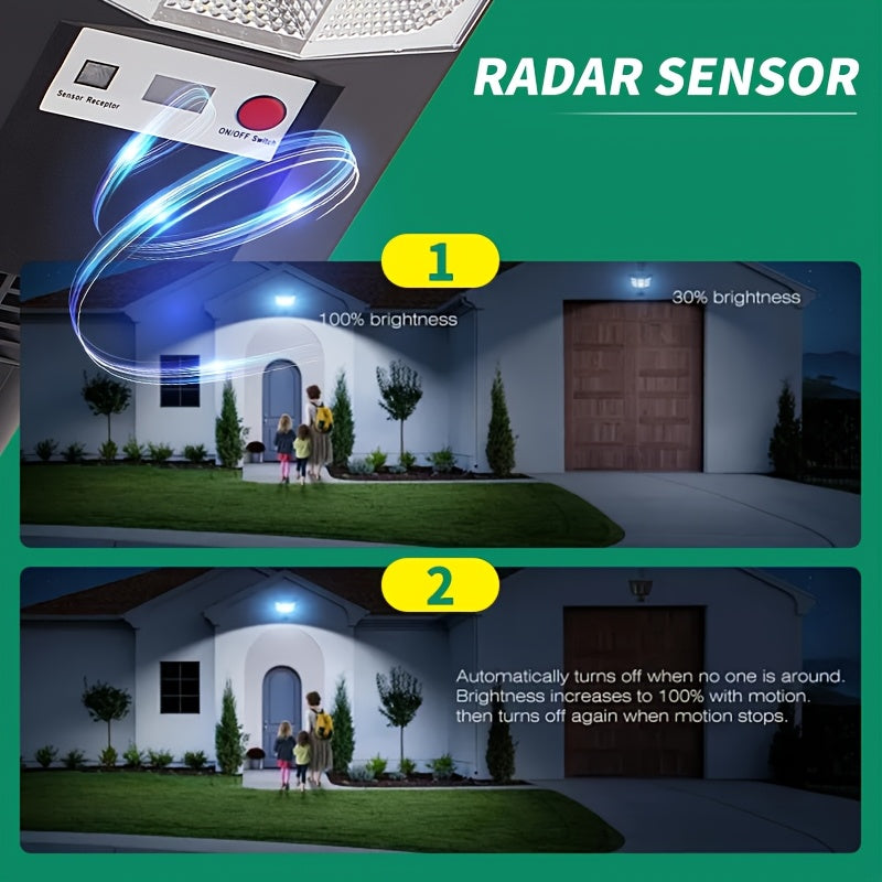 2 Pack 3D Curved Screen Integrated High-Brightness Solar Street Light, with PIR Motion Sensor and Remote Control, Perfect for Parking Lots, Courtyards, Gardens, Villas, Outdoor Solar Light