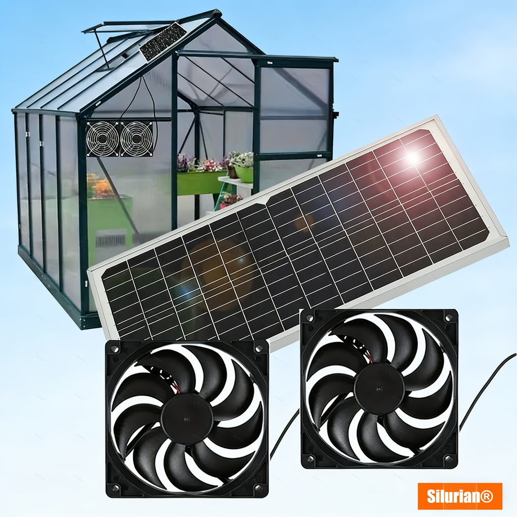 Solar Powered Electric Ventilator with One Solar Panel and Dual Fans, Battery-Free Outdoor Air Circulation Exhaust Fan Set, Ideal for Chicken Coop, Greenhouse, Shed, Pet House and Window Use