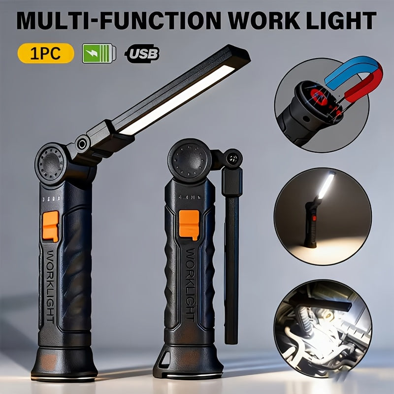 1-Pack, High-Brightness Handheld LED Flashlight, USB Rechargeable, Suitable for Home Use. This Portable Foldable Work Light Features 4 Modes & a Mini COB Flashlight Design.