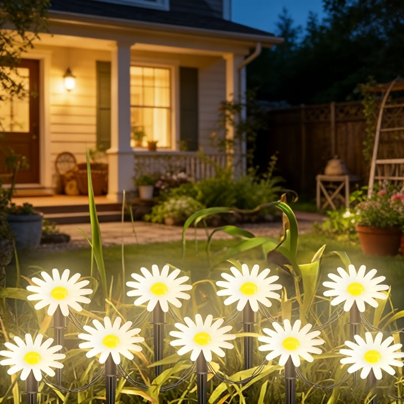 10-Piece/Set Solar Garden Flower Light, Daisy Design, 8 Lighting Modes, Suitable for Stairs, Fence, Garden, Balcony, Courtyard Decoration, IPX4 Outdoor Solar Light, Perfect for Valentine's Day and Holiday Celebrations