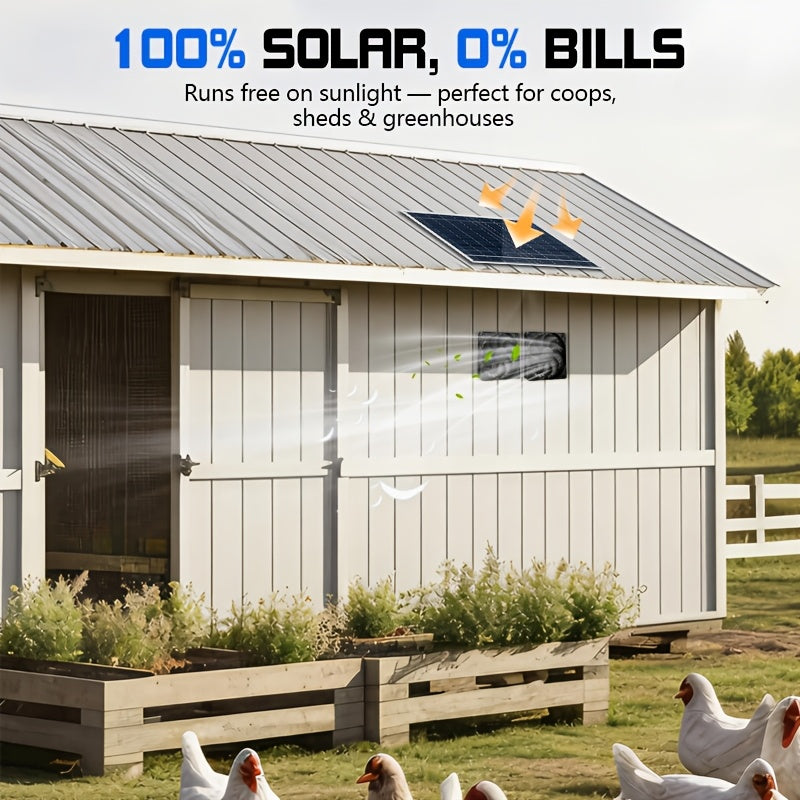 10W Solar Exhaust Fan Set, Dual Fan Design, Detachable Solar Panel, Battery-Free Operation, Low Noise Bidirectional Ventilation System, Ideal for RV, Chicken Coop, Greenhouse, Shed, Pet House, Window Ventilation and Cooling