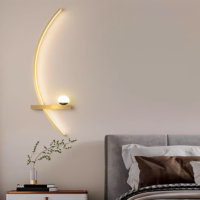 LED Metal Wall Light Bedside Indoor Decorative Curved Wall Sconce - 3 Color Temperatures, Modern Minimalist Linear Wall Light, Suitable for Bedroom, Hallway, Bedside, Living Room.