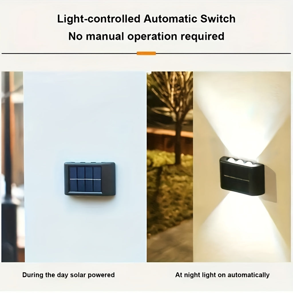 6LED Adjustable Solar Wall Washer Light, Up and Down Adjustable Convex Mirror Wall Light / Warm Light, Outdoor Landscape Light, Villa Lighting | Architectural Lighting, Courtyard Beautification | Villa Exterior Wall Art Wall Washer Light