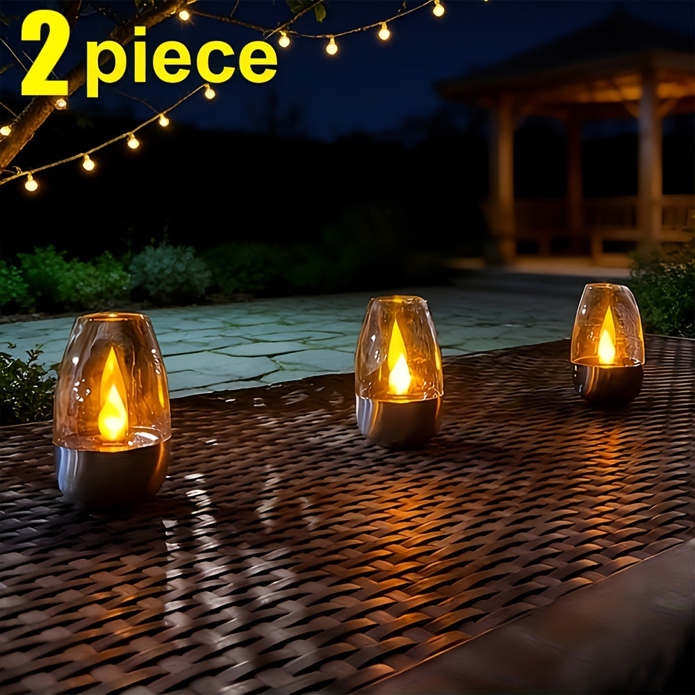 2 Pack Solar Candle Light Warm Light Large Flame, No Charging Needed, Smart Light Control, Smart Lamp, Birthday Candle Light, Decorative Arrangement, Landscape Light, Decorative Ornament, Flickering Effect, Tabletop Decorative Light