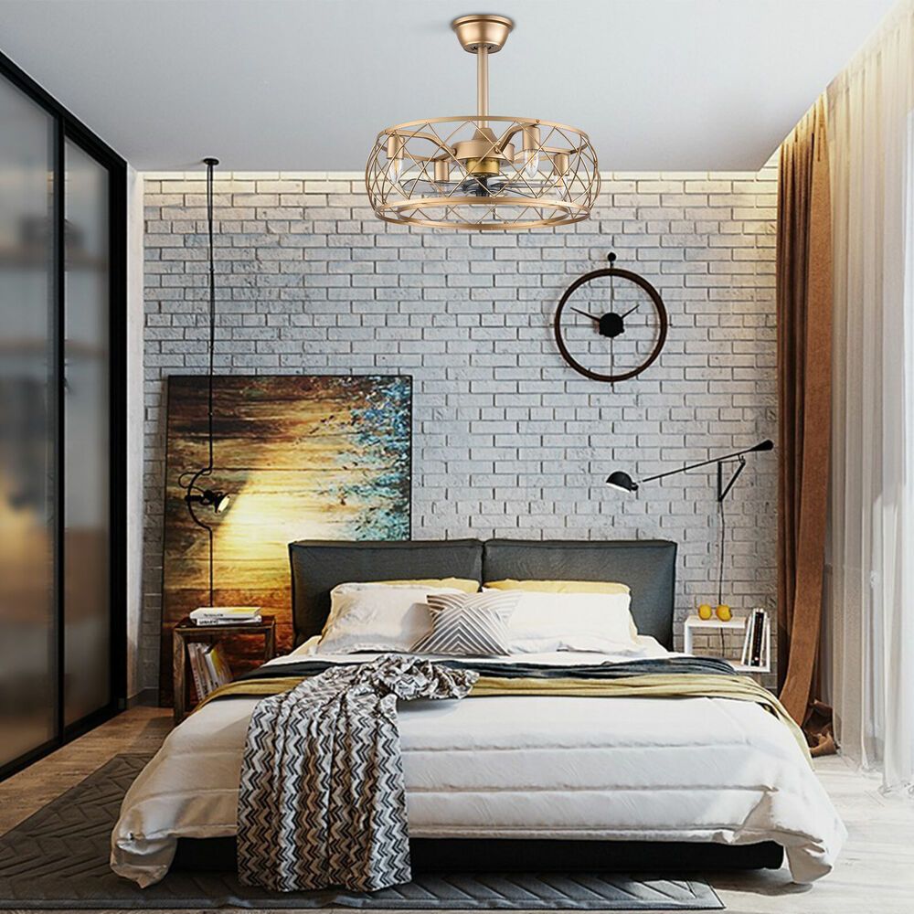 Rustic Industrial Metal Cage Ceiling Fan Light, Multifunctional Pendant Lamp for Home Kitchen Dining Room