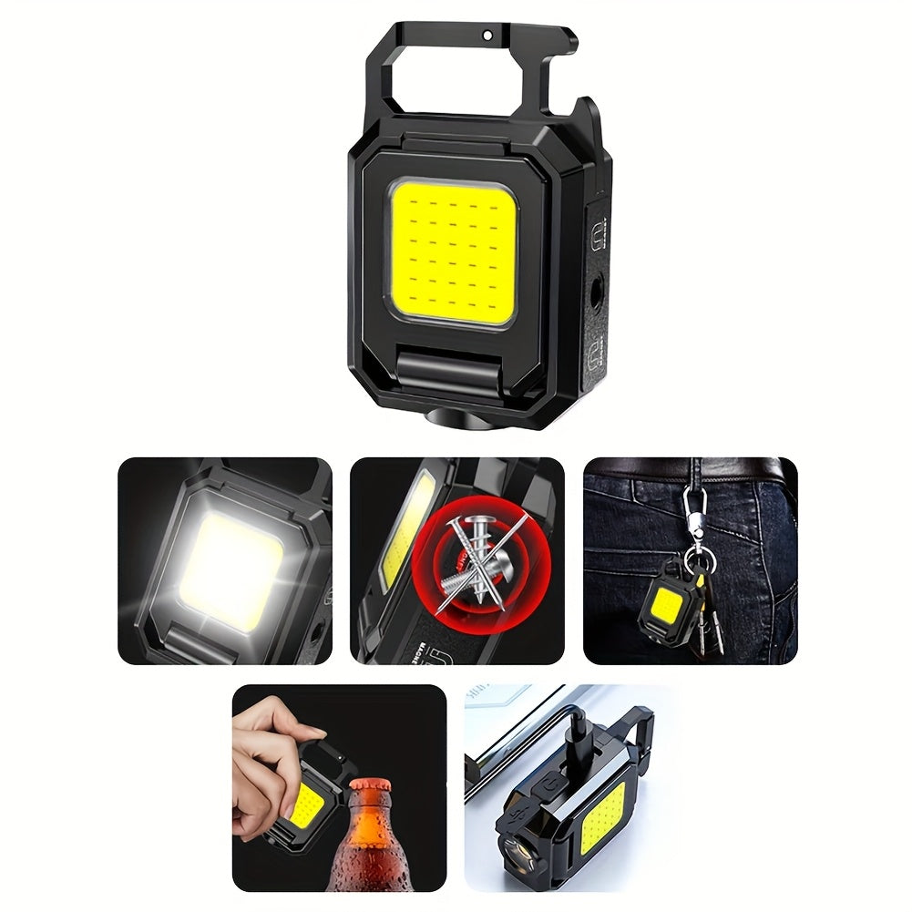 Mini LED Flashlight Keychain Light, Dual COB Lighting, USB Rechargeable Work Light, Magnetic Design, Built-in Battery, Portable Fishing Emergency Lamp