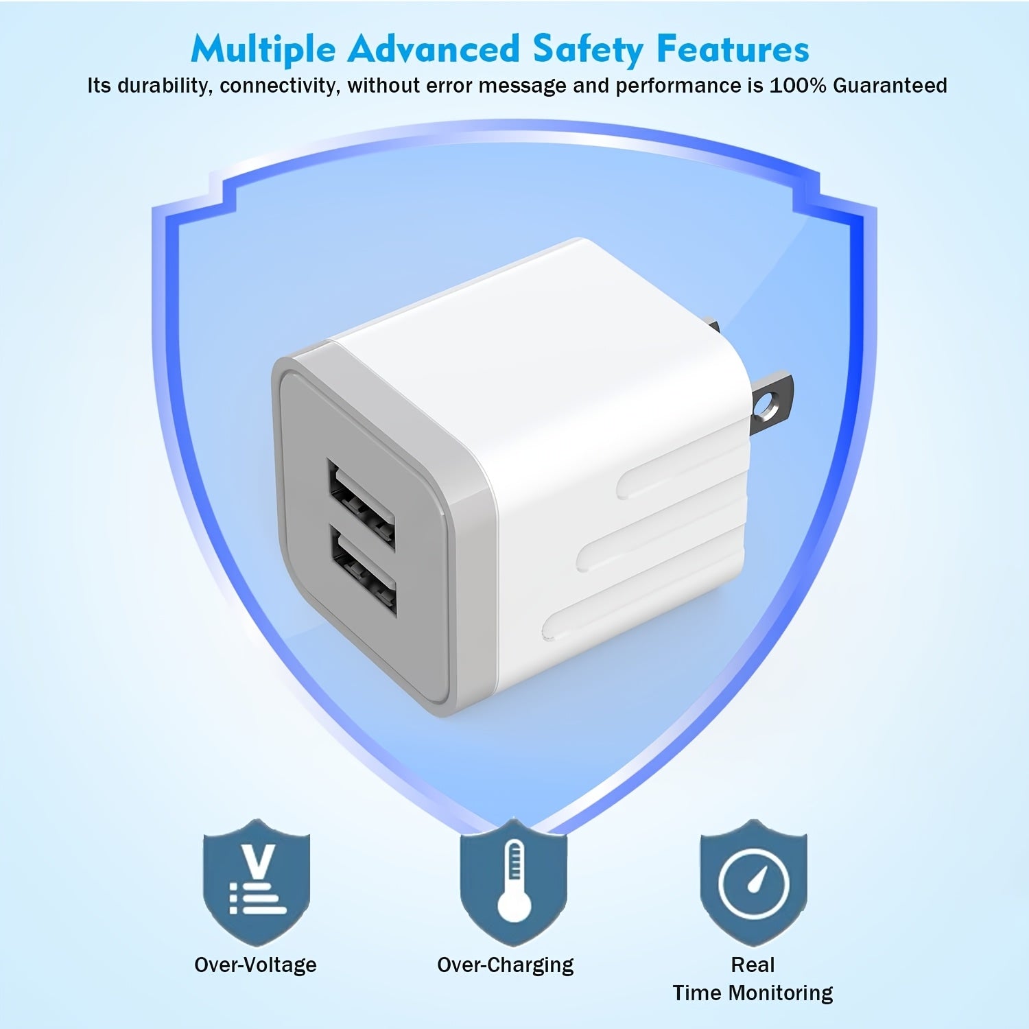 10W Dual-Port Wall Charger Adapter, USB Converter, Small Device Charger Adapter USB Converter for iPhone 15-17 iPad Pro Samsung Galaxy with 47.24inch USB A-C Cable 3/4pcs