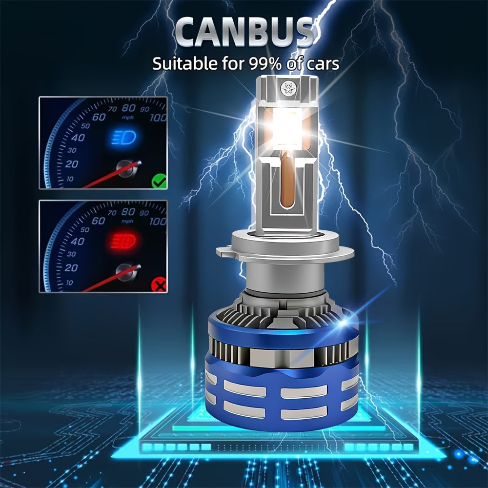 2Pcs 59500 Lumens High Brightness H7/H18-QP006 9005/HB3 9006/HB4 H1 H4 LED Bulbs, 300W Power, Super Bright 6500K White Light, High/Low Beam CSP LED Headlights, Long-Lasting Durability, Aluminum Construction